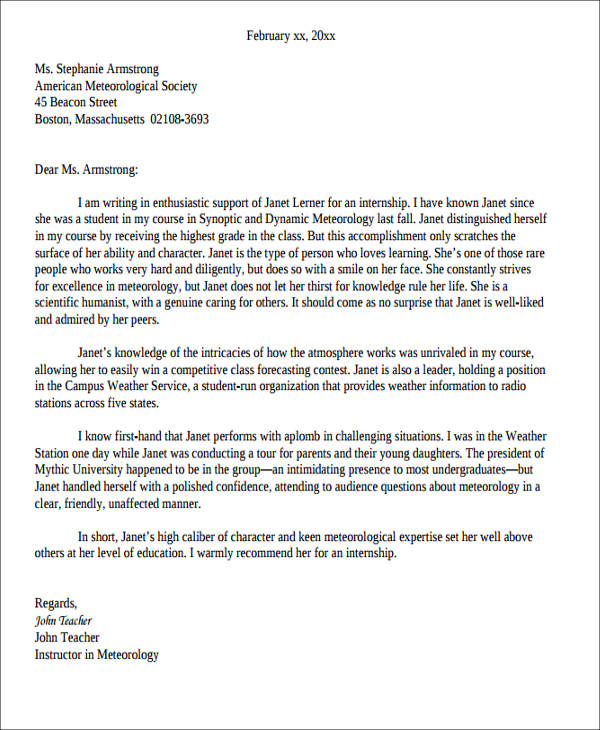 reference letter for teacher internship