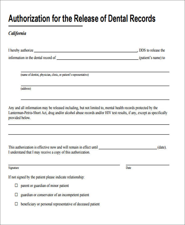 hipaa compliant dental records release form