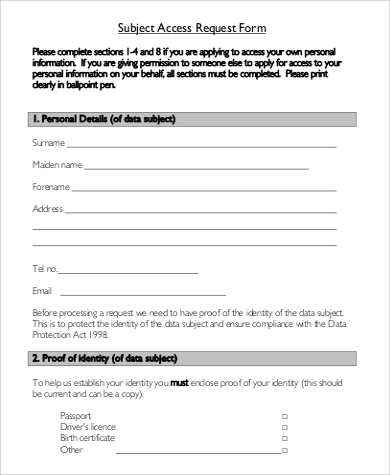 sample subject access request form