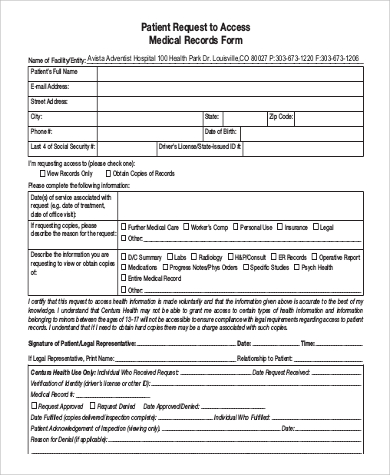 access to medical records request form