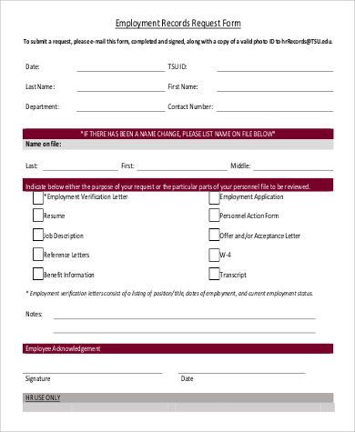 employment records request form free