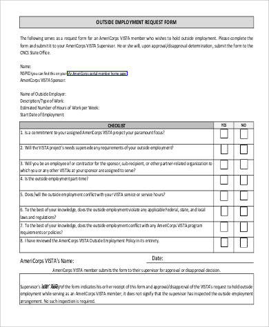 outside employment request form