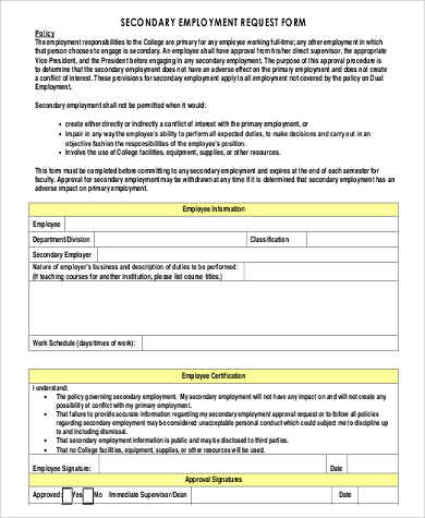 secondary employment request form