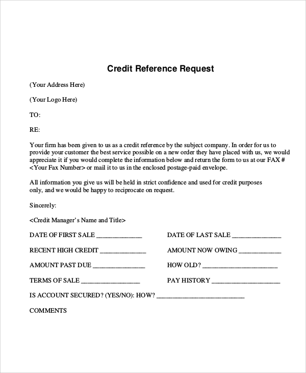 sample credit reference request form