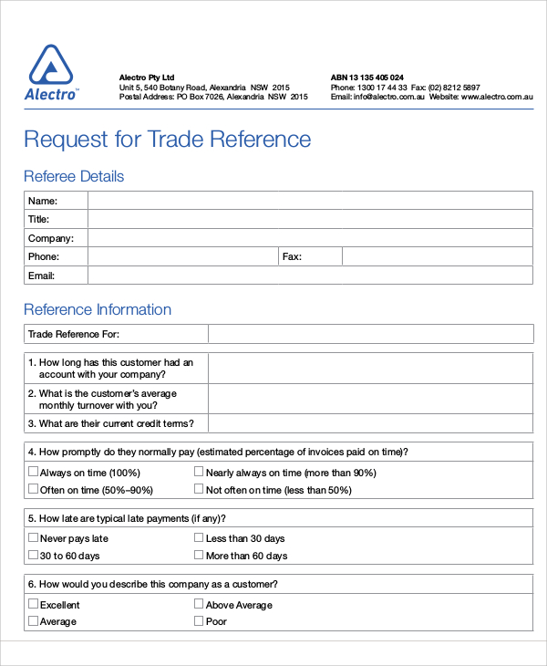 Trade Reference Sample HQ Printable Documents
