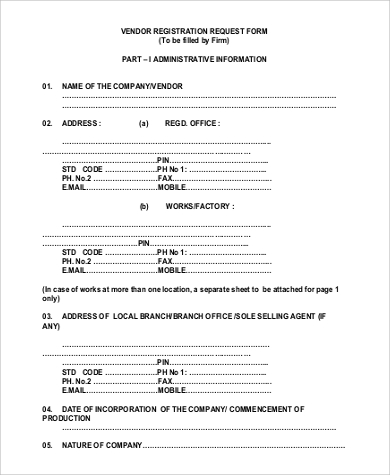 FREE 9+ Sample Vendor Request Forms in MS Word | PDF