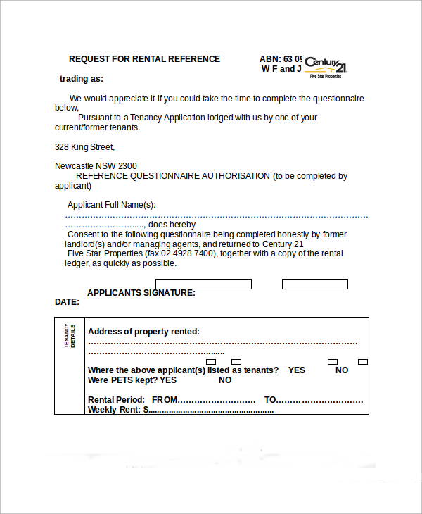 rental reference request form