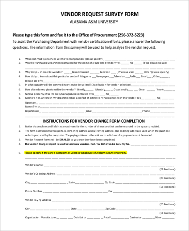 vendor request survey form