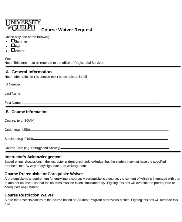 course waiver request form