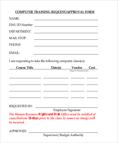 training request approval form
