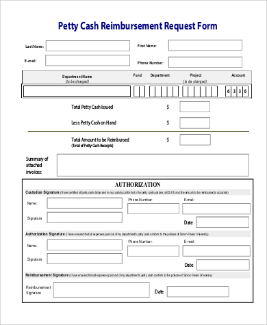 petty cash reimbursement request form