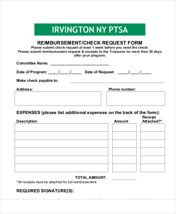 reimbursement check request form