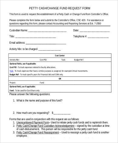 sample petty change cash fund request form