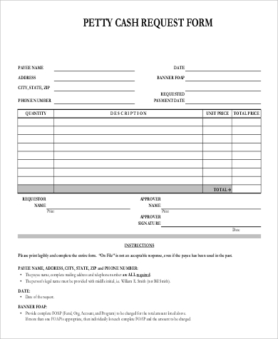 Free Sample Petty Cash Request Forms In Ms Word Pdf