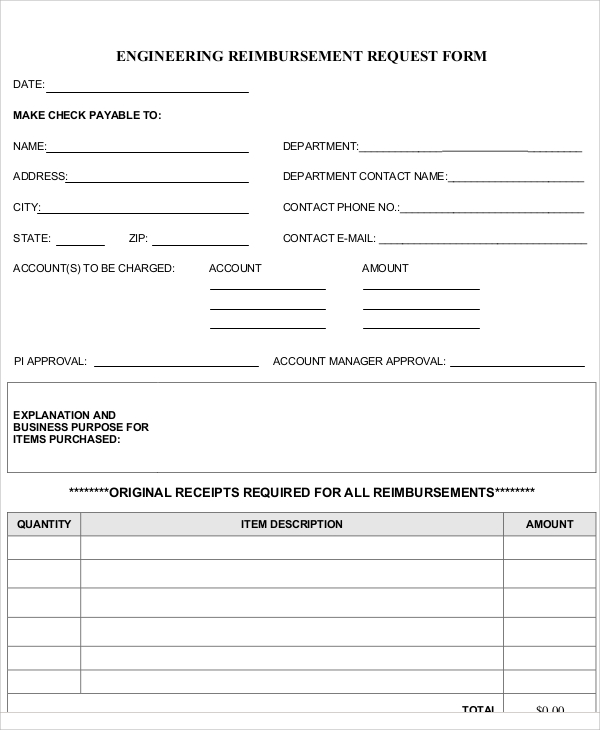 engineering reimbursement request form