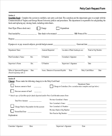 petty cash request form to download