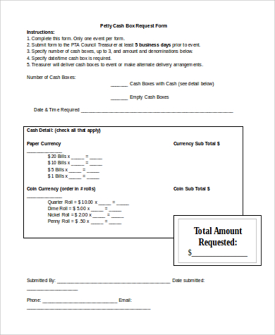 petty cash box request form