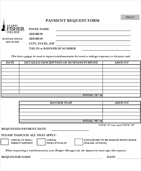 Free Payment Request Form Template