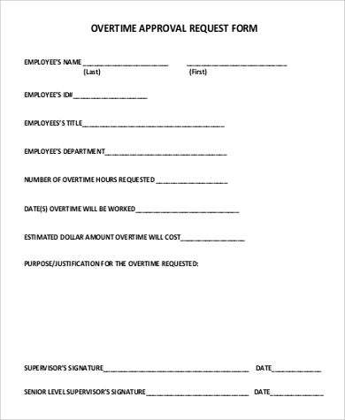 overtime request form approval sample forms word pdf ms