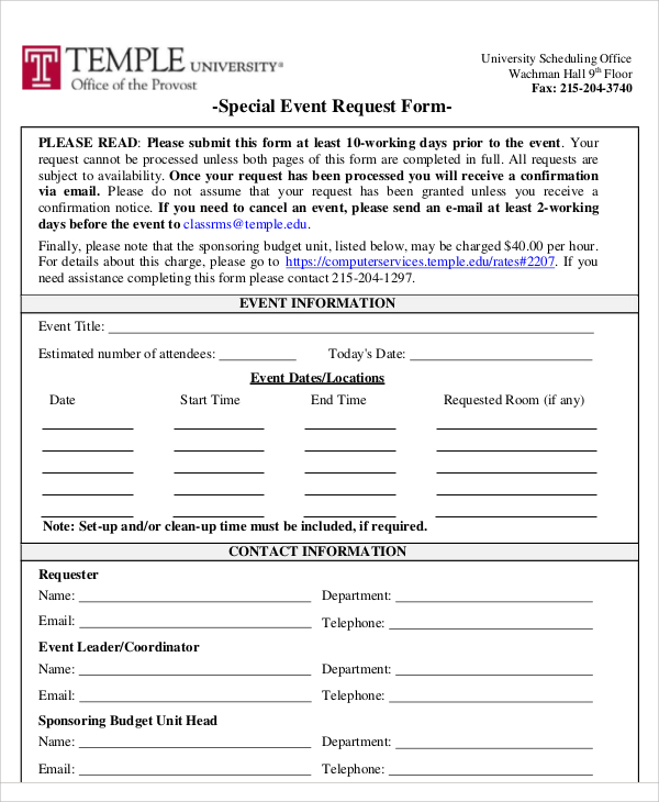 special event request form