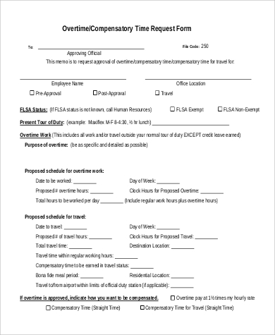 sample overtime compensatory time request form