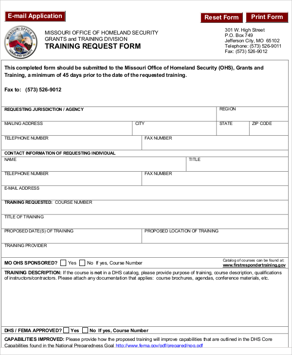 training request form example