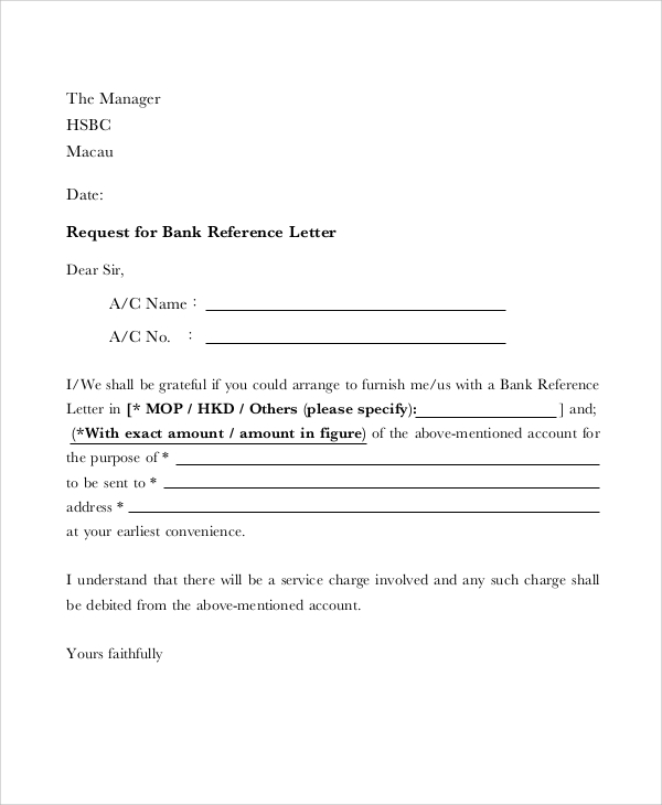bank reference request letter