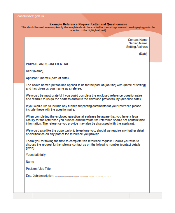 FREE 8 Sample Reference Request Letter Templates In PDF MS Word