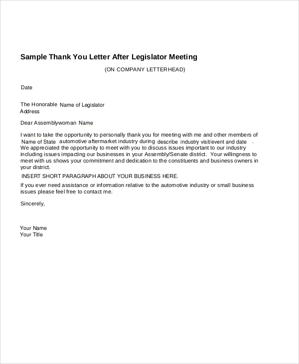 Business Letter Sample Thank You Meeting - to