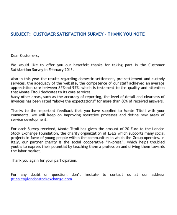 customer satisfaction thank you letter