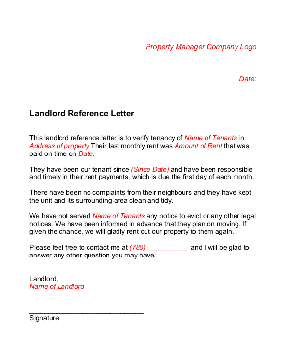 FREE 6 Sample Landlord Recommendation Letter Templates In PDF MS Word