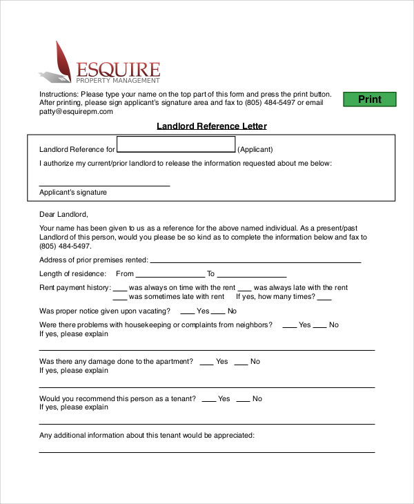Employment Reference Letter Template For Landlord