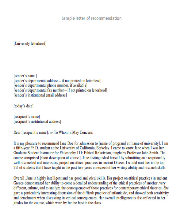 FREE 10 Sample High School Recommendation Letter Templates In PDF MS 