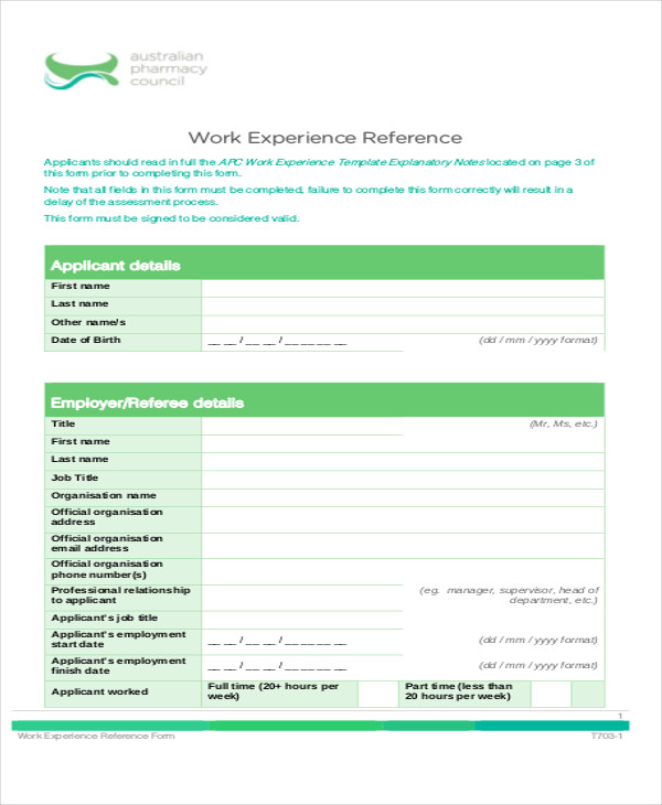 work experience reference letter