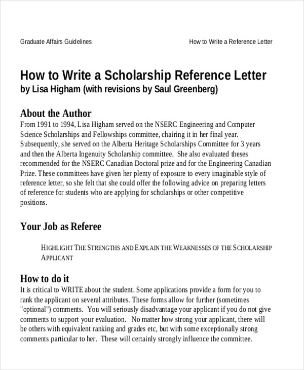 reference letter for student scholarship