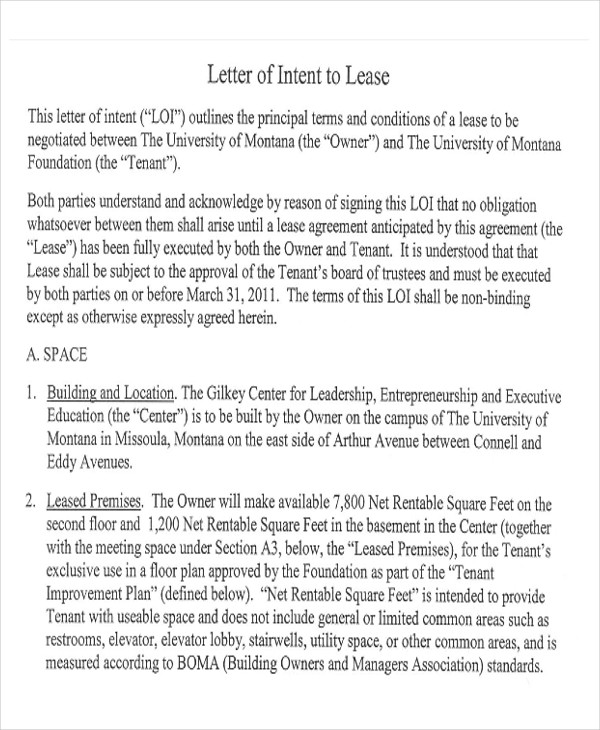 lease proposal letter of intent