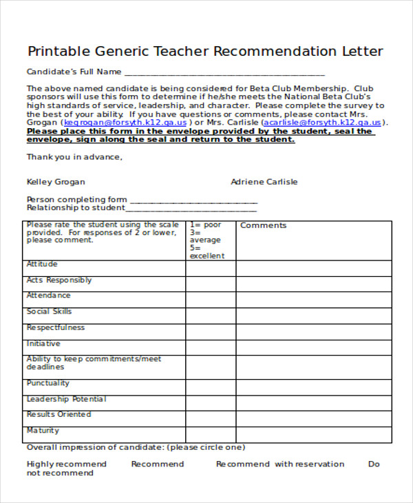 54 PRINTABLE SAMPLE RECOMMENDATION LETTER SamplePrintable2