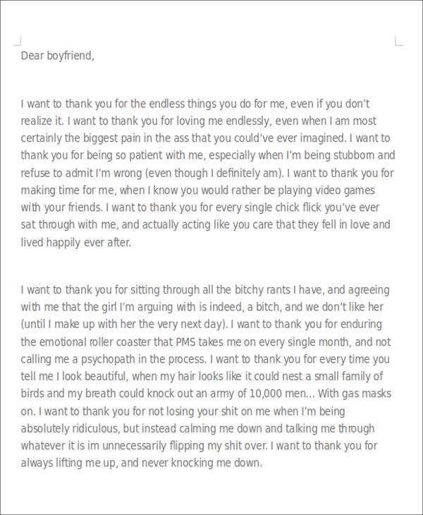 thank you letter to boyfriend example
