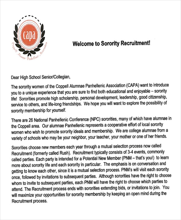 Free 7 Sample Sorority Recommendation Letter Templates In Pdf Ms Word 2792