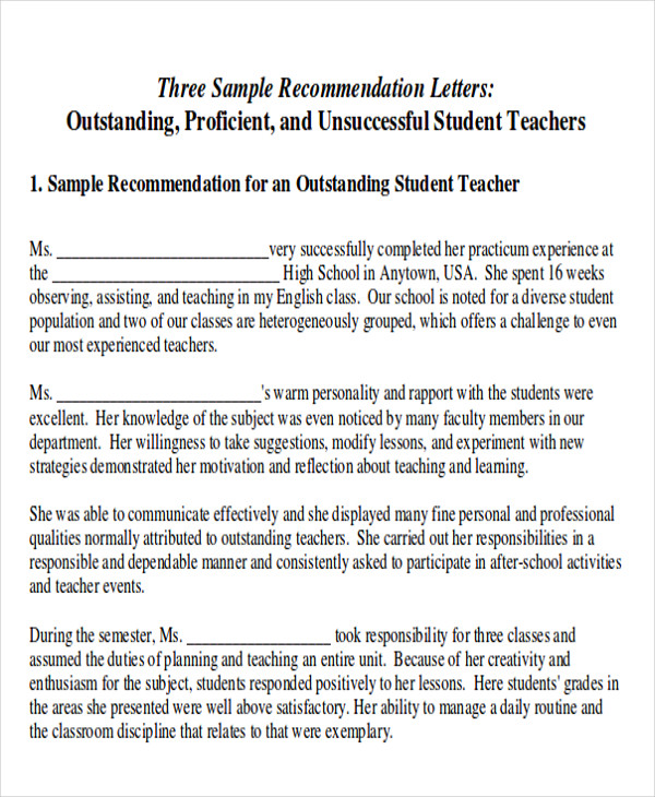 Recommendation Letter For Internship Student Sample