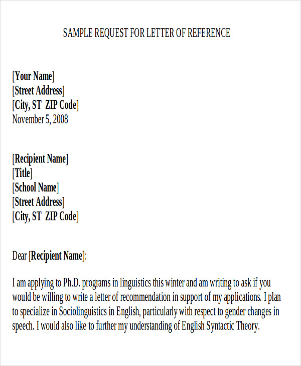 Free 9 Sample Recommendation Request Letter Templates In Ms Word Pdf 