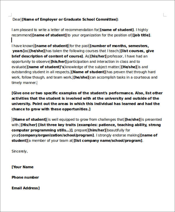 recommendation letter format for teaching position
