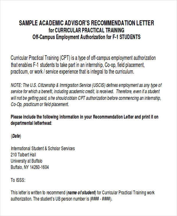 academic advisor recommendation letter pdf