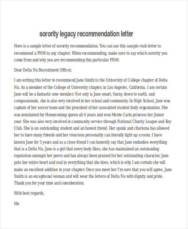 sorority legacy recommendation letter