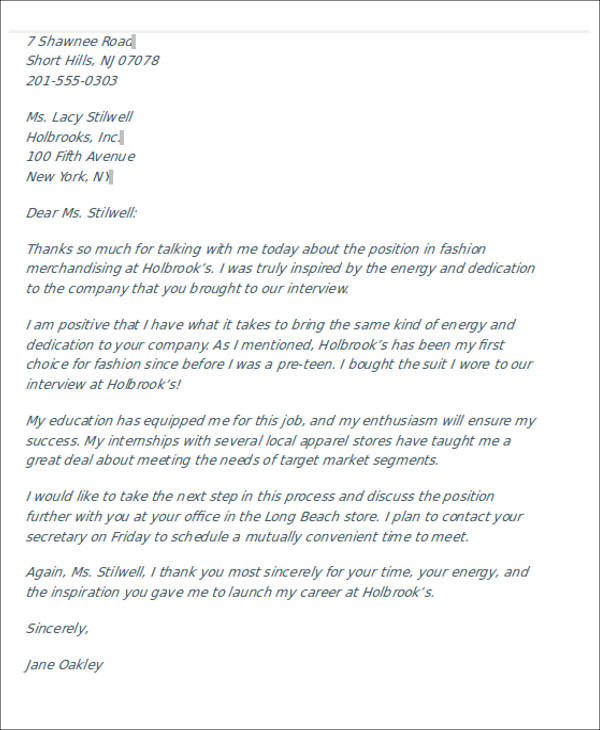 job recruiter thank you letter
