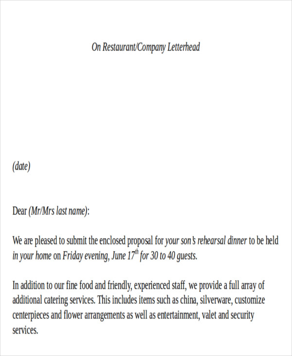 Sample Catering Request Letter