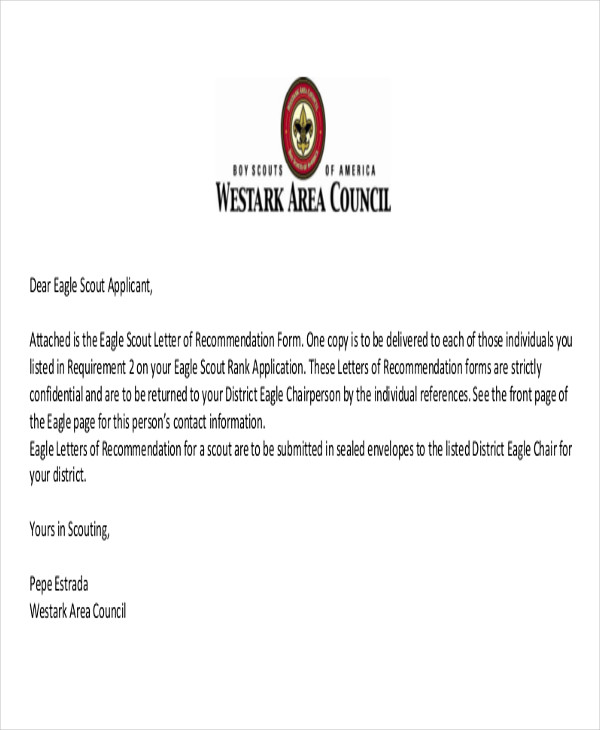Sample Letter Of Recommendation For Eagle Scout Award