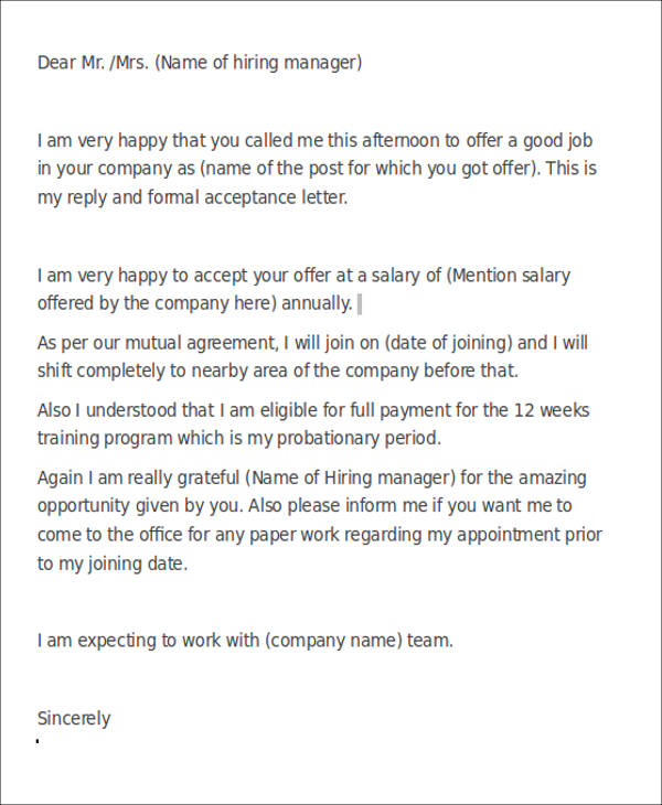 Thank You Letter To Hiring Manager After Job Offer from images.sampletemplates.com