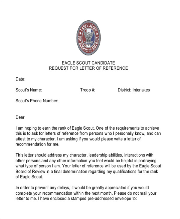 eagle scout recommendation request letter