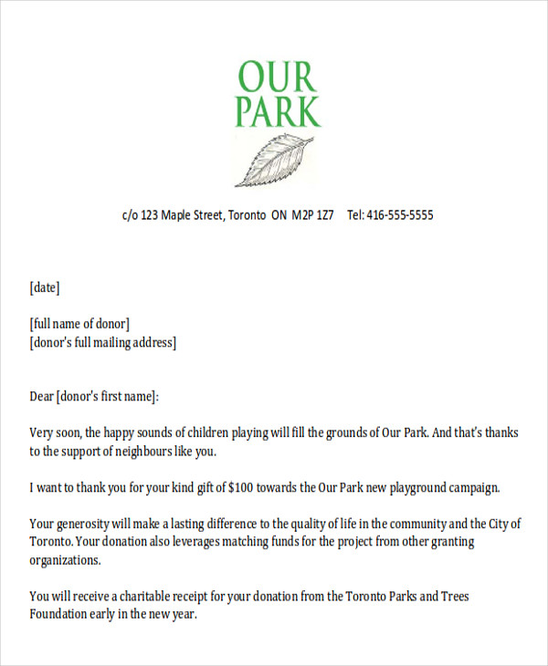 charity fundraiser thank you letter